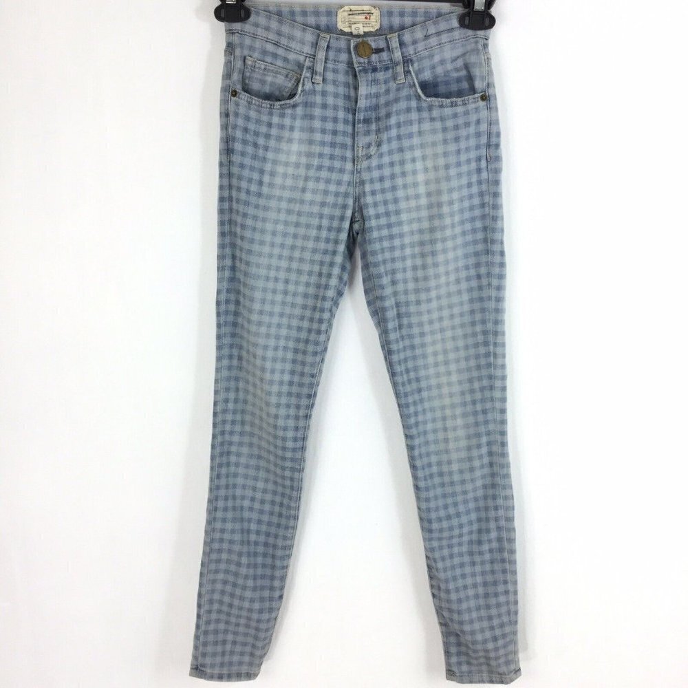 Current Elliot Gingham Checkered Crop Denim Pants